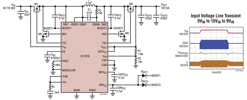 Application Circuit Diagram - Analog Devices Inc. LTC7878 4-Switch Buck-Boost Controller